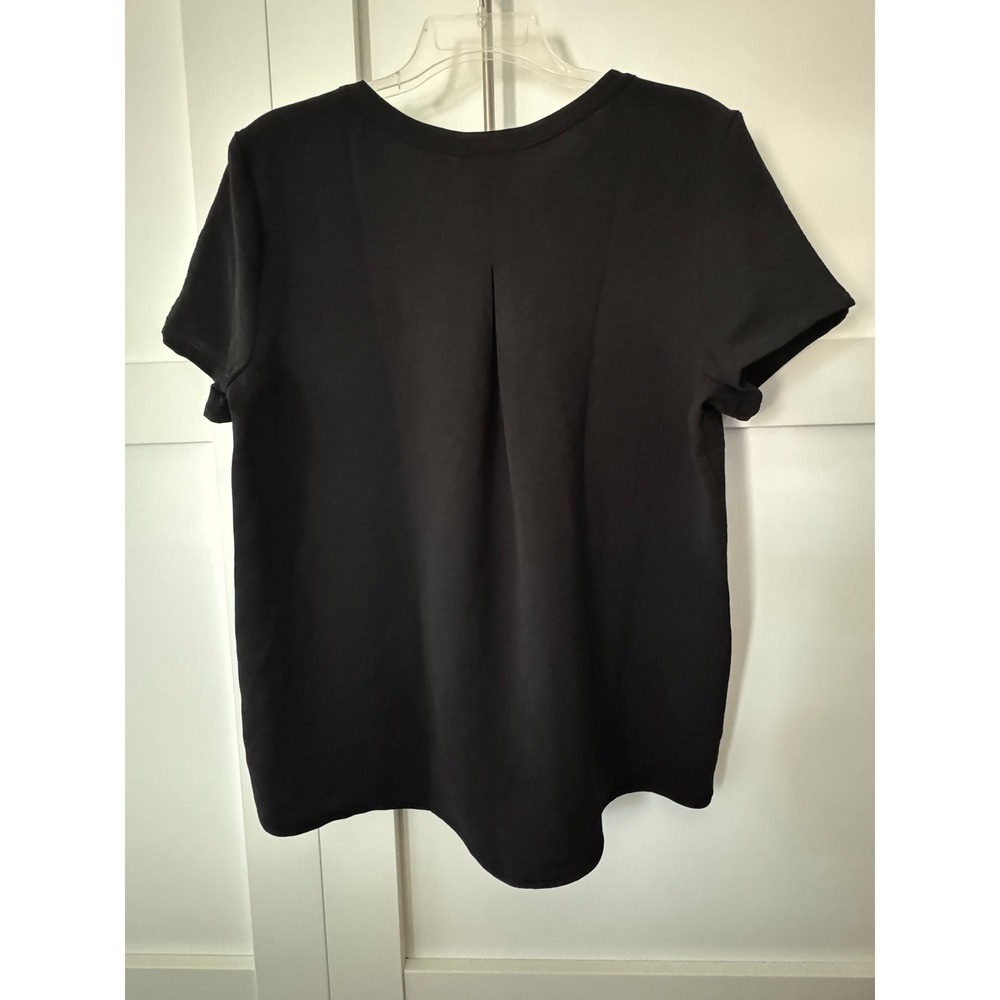 Hilary Radley Womens Black Short Sleeve Split Neck Henley Blouse Top Small NWT - Picture 11 of 12